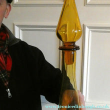 Load image into Gallery viewer, VERY TALL Golden Amber Glass GENIE Vase with Original Hollow Hand Blown Stopper. 27 inches
