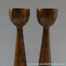 Load image into Gallery viewer, Tall Vintage Scandi-Style Teak Wooden Candlesticks with Metal Sconces
