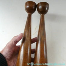 Load image into Gallery viewer, Tall Vintage Scandi-Style Teak Wooden Candlesticks with Metal Sconces
