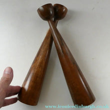 Load image into Gallery viewer, Tall Vintage Scandi-Style Teak Wooden Candlesticks with Metal Sconces
