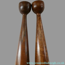 Load image into Gallery viewer, Tall Vintage Scandi-Style Teak Wooden Candlesticks with Metal Sconces
