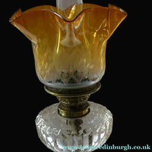 Load image into Gallery viewer, Antique VICTORIAN Paraffin or Oil Lamp with Brass Pillar. COMPLETE
