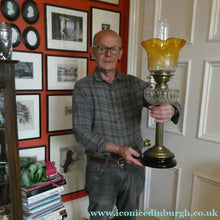 Load image into Gallery viewer, Antique VICTORIAN Paraffin or Oil Lamp with Brass Pillar. COMPLETE
