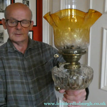 Load image into Gallery viewer, Antique VICTORIAN Paraffin or Oil Lamp with Brass Pillar. COMPLETE
