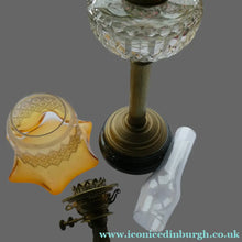 Load image into Gallery viewer, Antique VICTORIAN Paraffin or Oil Lamp with Brass Pillar. COMPLETE

