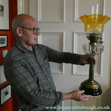 Load image into Gallery viewer, Antique VICTORIAN Paraffin or Oil Lamp with Brass Pillar. COMPLETE
