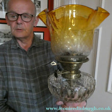 Load image into Gallery viewer, Antique VICTORIAN Paraffin or Oil Lamp with Brass Pillar. COMPLETE
