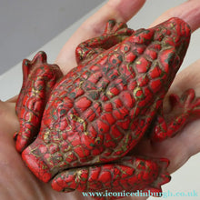 Load image into Gallery viewer, Antique Cast Iron Toad Match Safe or Vesta - with Original Red Paint &amp; Registration Mark 
