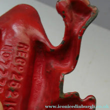 Load image into Gallery viewer, Antique Cast Iron Toad Match Safe or Vesta - with Original Red Paint &amp; Registration Mark 
