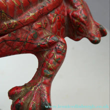 Load image into Gallery viewer, Antique Cast Iron Toad Match Safe or Vesta - with Original Red Paint &amp; Registration Mark 
