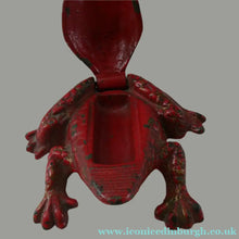 Load image into Gallery viewer, Antique Cast Iron Toad Match Safe or Vesta - with Original Red Paint &amp; Registration Mark 
