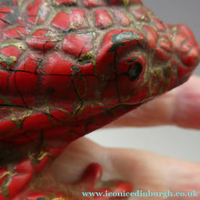 Load image into Gallery viewer, Antique Cast Iron Toad Match Safe or Vesta - with Original Red Paint &amp; Registration Mark 

