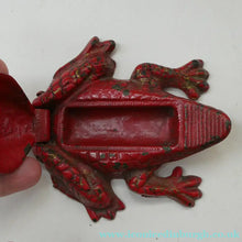 Load image into Gallery viewer, Antique Cast Iron Toad Match Safe or Vesta - with Original Red Paint &amp; Registration Mark 
