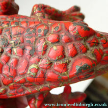 Load image into Gallery viewer, Antique Cast Iron Toad Match Safe or Vesta - with Original Red Paint &amp; Registration Mark 
