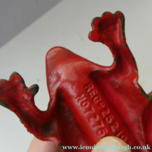 Load image into Gallery viewer, Antique Cast Iron Toad Match Safe or Vesta - with Original Red Paint &amp; Registration Mark 

