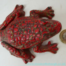 Load image into Gallery viewer, Antique Cast Iron Toad Match Safe or Vesta - with Original Red Paint &amp; Registration Mark 
