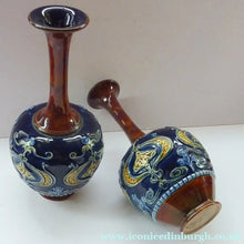 Load image into Gallery viewer, VICTORIAN. Matching Pair of ROYAL DOULTON LAMBETH Tube Lined Art Nouveau Faience Bottle / Trumpet Vases
