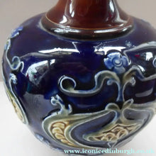 Load image into Gallery viewer, VICTORIAN. Matching Pair of ROYAL DOULTON LAMBETH Tube Lined Art Nouveau Faience Bottle / Trumpet Vases
