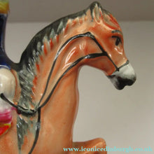 Load image into Gallery viewer, Antique Miniature Staffordshire Flatback Figurine of a Military Gentleman on Horseback
