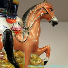 Load image into Gallery viewer, Antique Miniature Staffordshire Flatback Figurine of a Military Gentleman on Horseback

