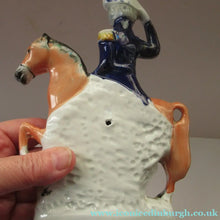 Load image into Gallery viewer, Antique Miniature Staffordshire Flatback Figurine of a Military Gentleman on Horseback
