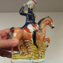 Load image into Gallery viewer, Antique Miniature Staffordshire Flatback Figurine of a Military Gentleman on Horseback
