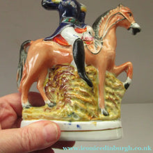 Load image into Gallery viewer, Antique Miniature Staffordshire Flatback Figurine of a Military Gentleman on Horseback
