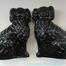 Load image into Gallery viewer, Antique STAFFORDSHIRE Black Jackfield Spaniels with Gold Highlights 
