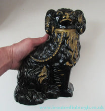 Load image into Gallery viewer, Antique STAFFORDSHIRE Black Jackfield Spaniels with Gold Highlights 
