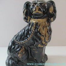 Load image into Gallery viewer, Antique STAFFORDSHIRE Black Jackfield Spaniels with Gold Highlights 
