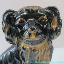 Load image into Gallery viewer, Antique STAFFORDSHIRE Black Jackfield Spaniels with Gold Highlights 
