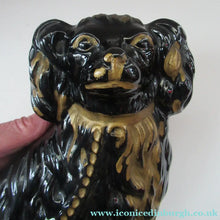 Load image into Gallery viewer, Antique STAFFORDSHIRE Black Jackfield Spaniels with Gold Highlights 
