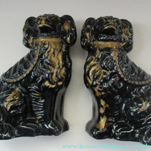 Load image into Gallery viewer, Antique STAFFORDSHIRE Black Jackfield Spaniels with Gold Highlights 
