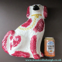 Load image into Gallery viewer, LARGE Antique Pair of Staffordshire Dogs Chimney Spaniels / Wally Dugs; 12 1/4 inches
