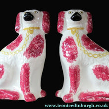 Load image into Gallery viewer, LARGE Antique Pair of Staffordshire Dogs Chimney Spaniels / Wally Dugs; 12 1/4 inches
