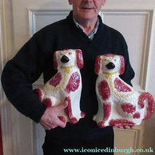Load image into Gallery viewer, LARGE Antique Pair of Staffordshire Dogs Chimney Spaniels / Wally Dugs; 12 1/4 inches
