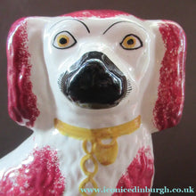 Load image into Gallery viewer, LARGE Antique Pair of Staffordshire Dogs Chimney Spaniels / Wally Dugs; 12 1/4 inches
