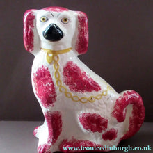 Load image into Gallery viewer, LARGE Antique Pair of Staffordshire Dogs Chimney Spaniels / Wally Dugs; 12 1/4 inches
