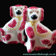 Load image into Gallery viewer, LARGE Antique Pair of Staffordshire Dogs Chimney Spaniels / Wally Dugs; 12 1/4 inches
