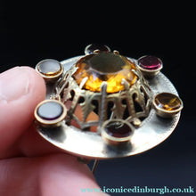 Load image into Gallery viewer, Antique SCOTTISH VICTORIAN SILVER &amp; Agate Brooch or Pin. Raised Central Cairngorm Stone

