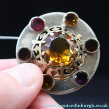 Load image into Gallery viewer, Antique SCOTTISH VICTORIAN SILVER &amp; Agate Brooch or Pin. Raised Central Cairngorm Stone
