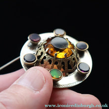 Load image into Gallery viewer, Antique SCOTTISH VICTORIAN SILVER &amp; Agate Brooch or Pin. Raised Central Cairngorm Stone
