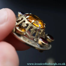 Load image into Gallery viewer, Antique SCOTTISH VICTORIAN SILVER &amp; Agate Brooch or Pin. Raised Central Cairngorm Stone
