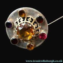 Load image into Gallery viewer, Antique SCOTTISH VICTORIAN SILVER &amp; Agate Brooch or Pin. Raised Central Cairngorm Stone

