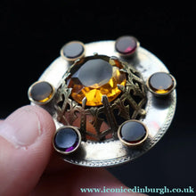 Load image into Gallery viewer, Antique SCOTTISH VICTORIAN SILVER &amp; Agate Brooch or Pin. Raised Central Cairngorm Stone
