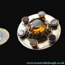Load image into Gallery viewer, Antique SCOTTISH VICTORIAN SILVER &amp; Agate Brooch or Pin. Raised Central Cairngorm Stone
