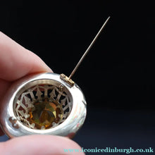 Load image into Gallery viewer, Antique SCOTTISH VICTORIAN SILVER &amp; Agate Brooch or Pin. Raised Central Cairngorm Stone
