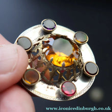 Load image into Gallery viewer, Antique SCOTTISH VICTORIAN SILVER &amp; Agate Brooch or Pin. Raised Central Cairngorm Stone
