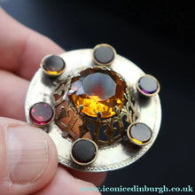 Load image into Gallery viewer, Antique SCOTTISH VICTORIAN SILVER &amp; Agate Brooch or Pin. Raised Central Cairngorm Stone

