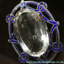 Load image into Gallery viewer, Antique Victorian Silver and Blue Enamel Brooch with Large Faceted Paste Stone
